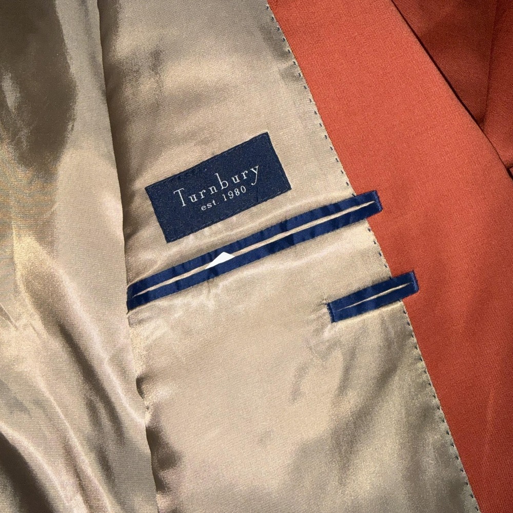 Turnbury Blazer Mens 50R Orange Wool Blend Two Button Sport Coat Jacket - Picture 8 of 11